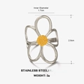 Stainless steel hollow flower ring with yellow center and 1.7cm inner diameter size detail - Silver