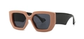 Modern oversized sunglasses with stylish nude frames and wide black contrast temples - C7 Brown/Dark Gray