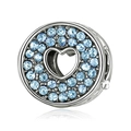 Silver bead charm with light blue pavé stones and heart-shaped hollow design - 圆形镂空心形浅蓝色水钻款式(11)