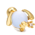 Cute animal piercing stud in gold finish with light blue stone and zircon accent - Blue Animal Head