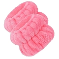 Soft pink microfiber wrist washbands for face washing to prevent water dripping - Watermelon Red (3 Elastics / Pair)