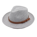 Detail view of a light gray fedora hat with brown decorative band and tassel knot - One Size / Light Grey (Heart Brim with Yellow Rope)
