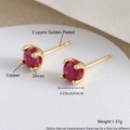 Classic 18K gold plated copper stud earrings with vibrant red zircon in a 4-prong setting - Gold Red