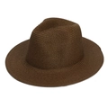 Σκούρο καφέ ψάθινο καπέλο fedora με φαρδύ γείσο και λεπτή ύφανση για το καλοκαίρι - Ένα μέγεθος / Σκούρο Καφέ