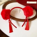 Serre-tête rouge du Nouvel An avec pompons en peluche et longs glands de style chinois - 57# Serre-Tête-Rouge