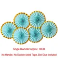 Set of 6 light blue paper fan decorations with metallic gold scalloped edges for parties - Blue with Gold Edge 6pcs