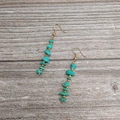 Bohemian dangle earrings with natural turquoise stone fragments and golden beads - Gold - Synthetic Turquoise