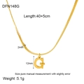 Detail view of 18K gold plated letter G pendant with snake chain measurements - Style G (DFN148G)