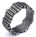 Macro view of retro silver ring showing rugged bark texture and oxidized vintage finish - Oxidized Black Rock Style (15204)
