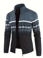 Dettaglio della trama a maglia nordica blu e della cerniera in metallo sul maglione uomo - M / Blu Grigio