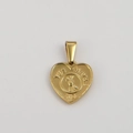 Detailed view of a gold heart pendant with Yes Maybe No engraving and arrow heart relief - Gold - Heart