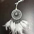 Handmade white dream catcher with cotton weaving, natural crystal stones and soft feathers - Clear Quartz Full Color