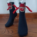 Mid-calf magnetic holding hands Christmas socks in black with 3D reindeer antlers - Black 3D Red Antler
