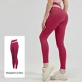 Mallas de yoga rojo frambuesa con cintura alta cruzada y efecto push up moldeador - S / Bottoms / Rojo Frambuesa