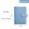 A6 ostrich pattern blue leather binder notebook cover with button closure 190x132mm - A6 Blue (Cover Only)