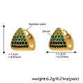 Detail showing 18K gold-plated stainless steel triangle hoop earrings with green zircon - Gold Green Zirconia