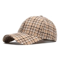 Brown and cream tweed baseball cap in classic vintage plaid woven fabric for casual wear - Adjustable / Khaki