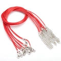 Red 1.5mm waxed cord necklace with lobster clasp and metal extension chain - 1.5mm*45cm / Red
