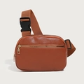 Brown litchi pattern waist bag with adjustable strap and dual zipper pockets - Tan