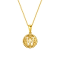 Gold plated titanium steel necklace with a hammered round letter W coin pendant - Letter W (S-P173-W)