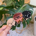 Drei süße Pudel-Haarklammern aus Acetat in Rosa, Braun und Schwarz, Detailansicht - Herz-Brille Kaffee Hund Große Kralle / ca. 12CM