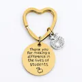 Golden heart-shaped keychain with apple charm and engraved teacher thank you quote - JSYZ010 Thank you For making a difference / Gold