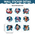 Set van 9 stuks 3D-kerstraamstickers met de kerstman, rendieren en sneeuwpoppen - 3D Muurdoorbrekende Visuele Vakantiepersonages (UV24Y12679T_T)