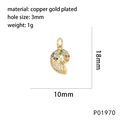 Detailed view of a gold-plated seashell pendant with colorful zircons measuring 18x10mm - Conch Shell Shape Pendant Style (P01970)