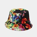 Detail of floral print bucket hat showing reinforced stitching on the black brim - M (56-58cm) / 14# Black Colorful Floral