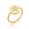 Anello minimalista in acciaio dorato con fiore di ciliegio in madreperla e zircone - US 7 / Oro