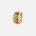 Moderno anillo apilable tricolor en acabados oro, plata y oro rosa pulido - US 7 / Tres colores