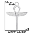 Silver Egyptian Ankh pendant with scarab wings detail and precise size measurements - Silver Tone (Pendant Only)
