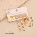 Three-pair gold stainless steel earring set with heart flowers and rhinestone tassels - Style 1 Flower Set