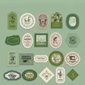 Vintage green themed decorative stickers set featuring plants and butterflies 40pcs - Serenity