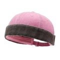 Pink and dark brown washed cotton brimless cap with an adjustable metal strap - Adjustable / Rose Red