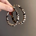 Detail shot of large C-shaped hoop earrings featuring black and white striped fabric texture - 5# Silver Earring Post - Teardrop Large