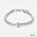 Silver cuban chain bracelet featuring a green crystal rectangle pendant in hip-hop style - Silver Bracelet with Green Stone (SBP116)