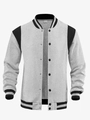 Men's grey and black varsity jacket with fleece lining and striped ribbed collar - S / Light Gray