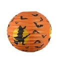Detail of orange Halloween paper lantern featuring black witch and bats silhouettes - 8 inch (20cm) / Orange Witch Without Tassels