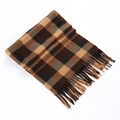 Classic brown and black plaid double-sided fleece scarf with soft fringe tassels - 30*145cm / Coffee Plaid