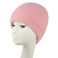 Gorro de punto rosa para mujer con forro polar y trenzado para calidez en invierno - L(58-60cm) / Rosa