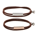 Braccialetti di coppia intrecciati marroni con barre magnetiche argento e oro rosa - Coppia Marrone