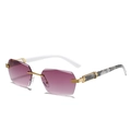 Frameless sunglasses with gradient purple lenses and white marble pattern temples - Gold Gradient Purple Lens White Marble Temple