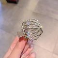 Golden hollow metal hair claw with sparkling rhinestones for high ponytail - Silver Wave Rhinestone