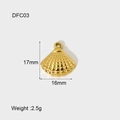 Detailed view of a 17x16mm 14K gold-plated shell pendant with engraved textures - DFC03 Sea Shell