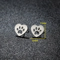 Minimalist silver stainless steel heart paw print studs, 11x12mm geometric earrings - 439 Steel (Heart Paw)