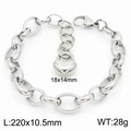 Bracciale a catena con maglie ovali e ciondolo a cuore placcato in oro bianco 18k - Stile Cuore con Giunzione Ovale Acciaio (KB183390-Z)