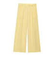 Detail of light yellow linen wide-leg trousers showing waist pleats and belt loops - XS / Yellow Pants