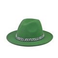 Detail of green wool fedora hat featuring a stylish grey marble pattern chain link band - Fresh Green