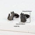 Detailed size view of black cat stud earrings with dimensions 0.9cm high and 0.6cm wide - 036 Cat / Black